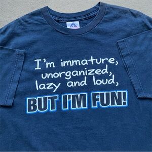 Vintage Y2K Quote Tee Shirt Comedy Humor Text Immature But I’m Fun XL Navy VTG
